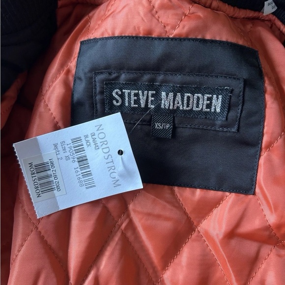 Steve Madden Satin Bomber Jacket Women’s XS black Quilted lines Military Y2K New - Picture 2 of 13